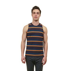 WILSON Muscle Shirt Mens Size M Dark Grey Striped Vintage Embossed Logo Sporty A